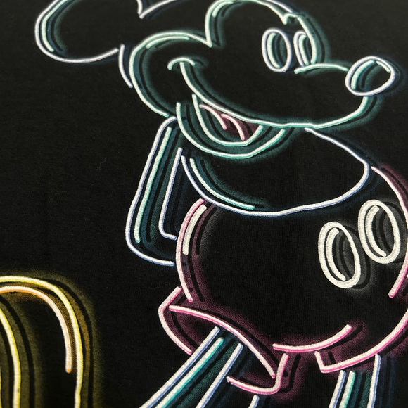 Black T-Shirt with Neon Mickey Mouse Design Fits like a Small Adult - Picture 8 of 11